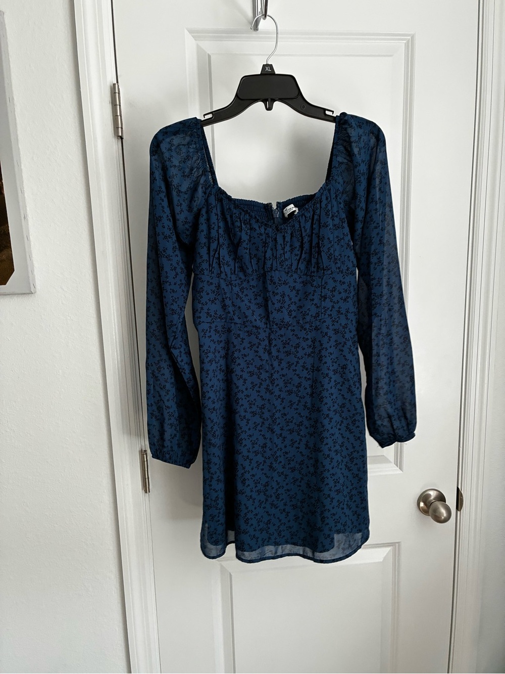 Hollister Navy Blue Long-Sleeve Floral Mini Dress